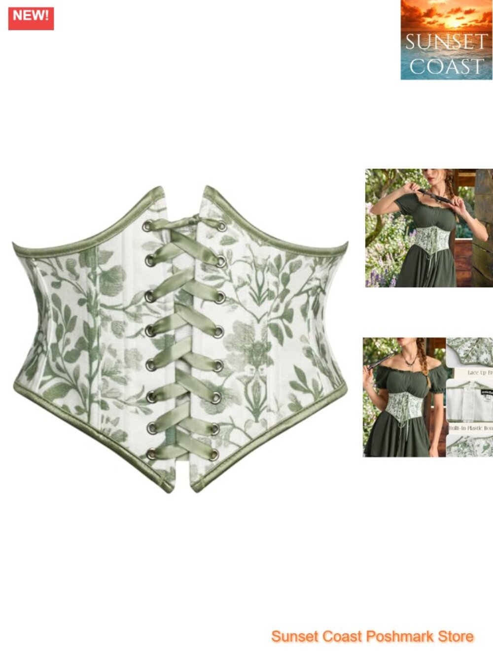 Floral Lace Up Underbust Corset Belt - Women's Waist Shaping Accessory
